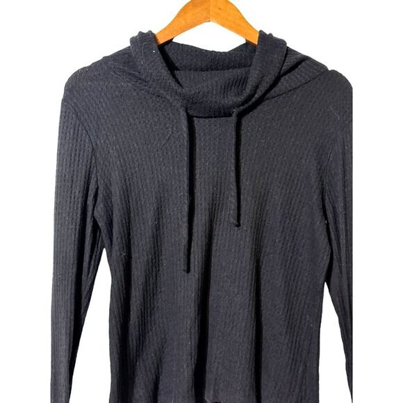 Paper Crane Shirt Medium Waffle Knit Drawstring Neck Waffle Long Sleeve Black - Picture 3 of 7